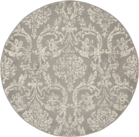 2' X 4' Gray Damask Power Loom Area Rug